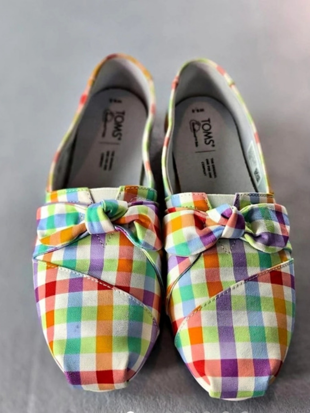 TOMS Alpargata Bow Slip-On (Multi Gingham / Summer Plaid) Flats Multicolor US